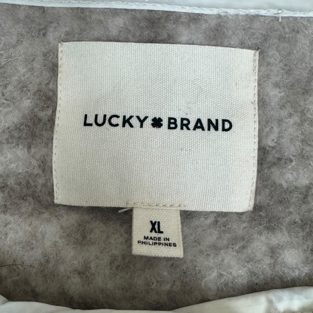 Lucky Brand Faux Shearling Teddy Jacket Women XL Grey‎ Beige Quilted Placket - Picture 3 of 12